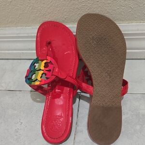 Tory Burch Red Sandals with Multicolor Logo